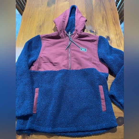 Hurley Other - Hurley Mens Maroon Navy Teddy Sherpa 1/4‎ Zip Pullover Hooded Jacket Size Large